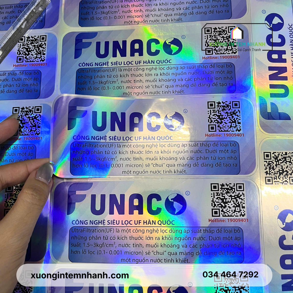In tem decal 7 màu hologram chống giả cho lõi lọc nước và thiết bị sức khỏe