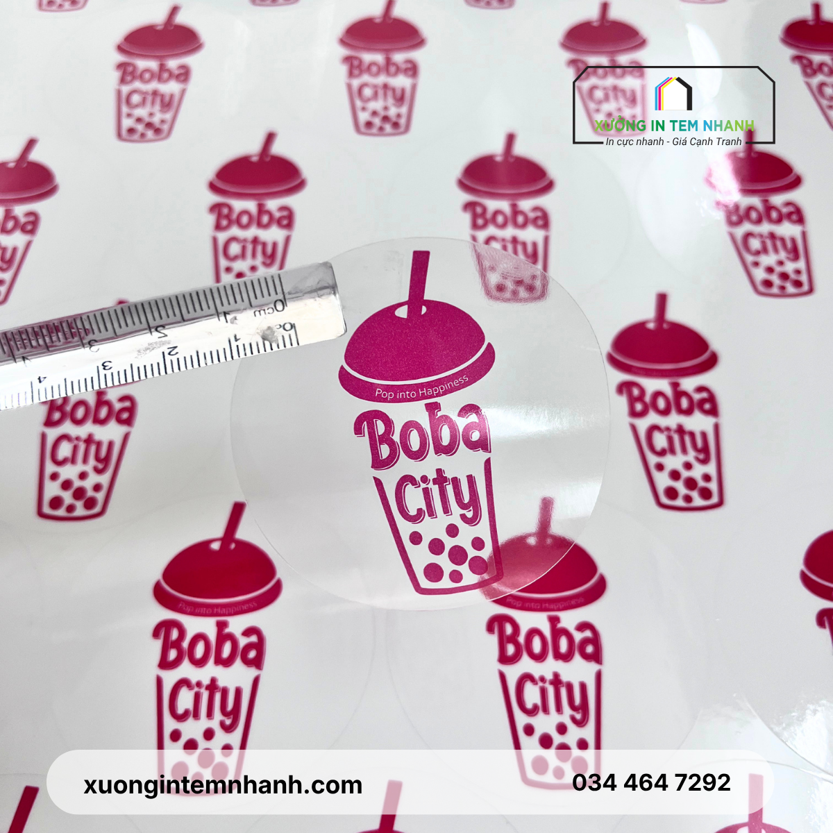 Tem nhãn trong dán ly trà sữa boba